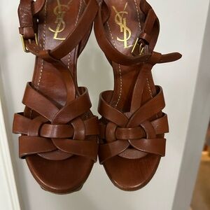 Yves Saint Laurent Brown Leather tribute sandal heels